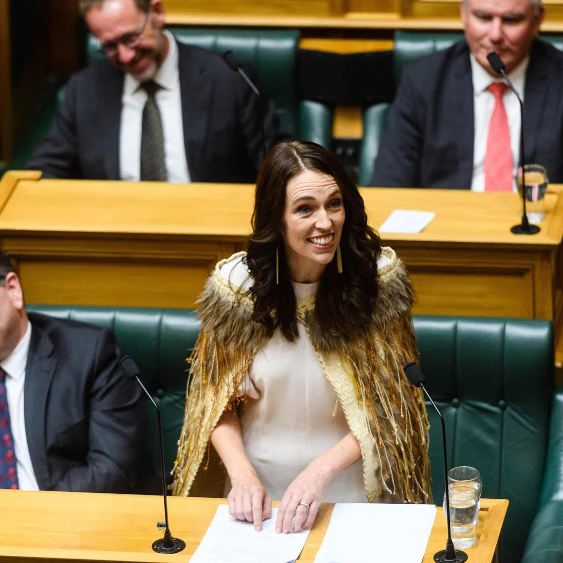Outgoing New Zealand prime minister Jacinda Ardern gives her valedictory speech in parliament in Wellington on April 5, 2023.