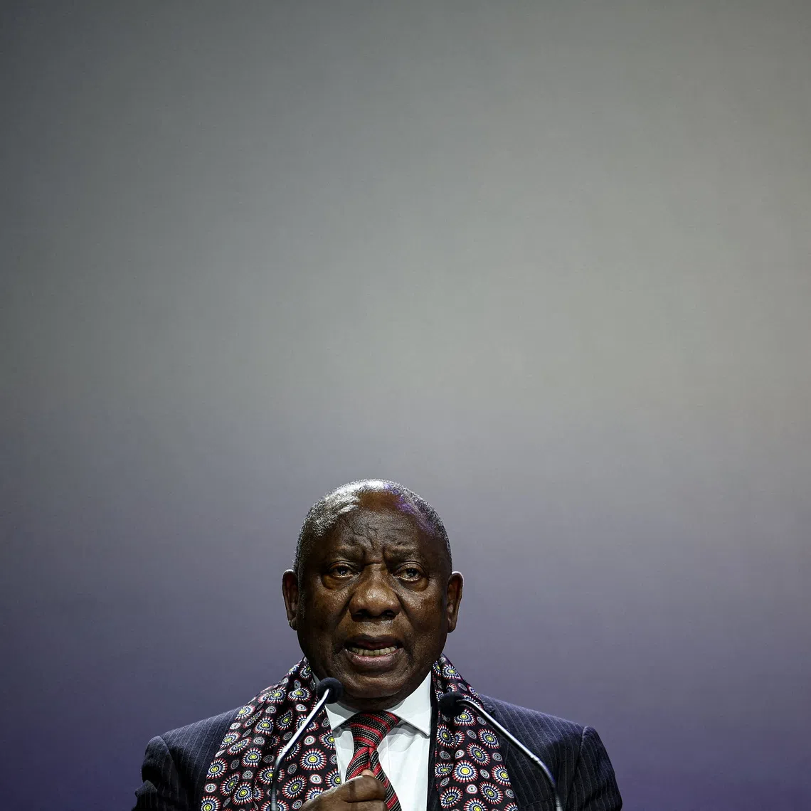 South Africa's President Cyril Ramaphosa speaks during the Global Fund’s Eighth Replenishment Summit at the Sandton Convention Centre in Sandton on November 21, 2025, ahead of the G20 leaders' Summit.     HENRY NICHOLLS/Pool via REUTERS