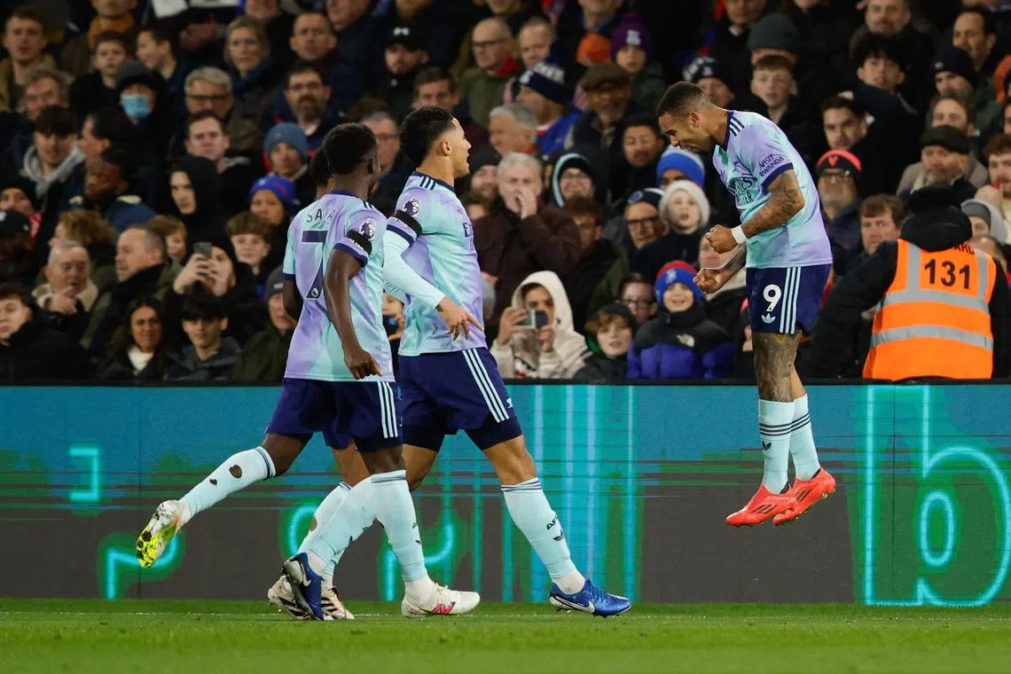 Gabriel Jesus of Arsenal celebrates scoring the 1-2 goal during the English Premier League match between Crystal Palace and Arsenal.