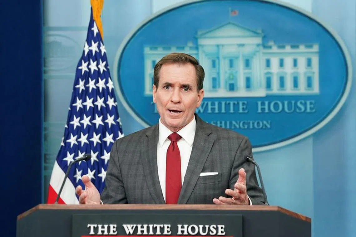 FILE PHOTO: MWhite House national security spokesperson John Kirby responds to a question during a press briefing at the White House in Washington, U.S., December 14, 2023. REUTERS/Kevin Lamarque/File Photo