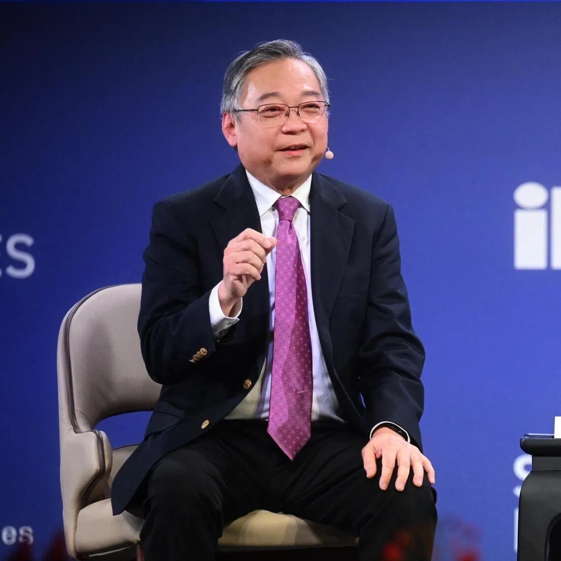 DPM Gan Kim Yong (left) and IPS director Janadas Devan speak during the dialogue at the panel session at the Singapore Perspectives 2026 on Jan 26, 2026.