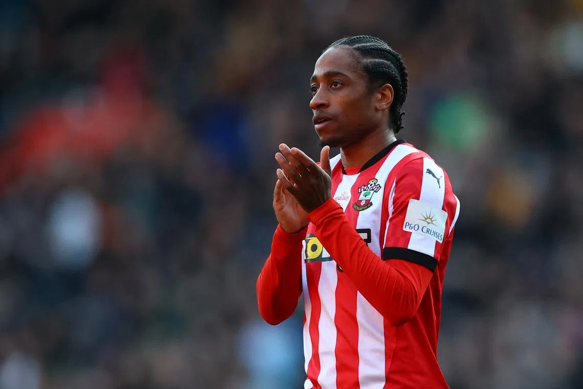 FILE PHOTO: Soccer Football - Premier League - Southampton v Wolverhampton Wanderers - St Mary's Stadium, Southampton, Britain - March 15, 2025 Southampton's Kyle Walker-Peters applauds their fans after the match Action Images via Reuters/Matthew Childs/File Photo