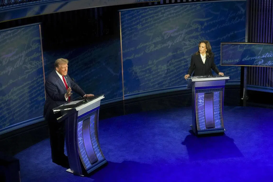 Former president Donald Trump and Vice-President Kamala Harris going head-to-head during the televised presidential debate, on Sept 10.