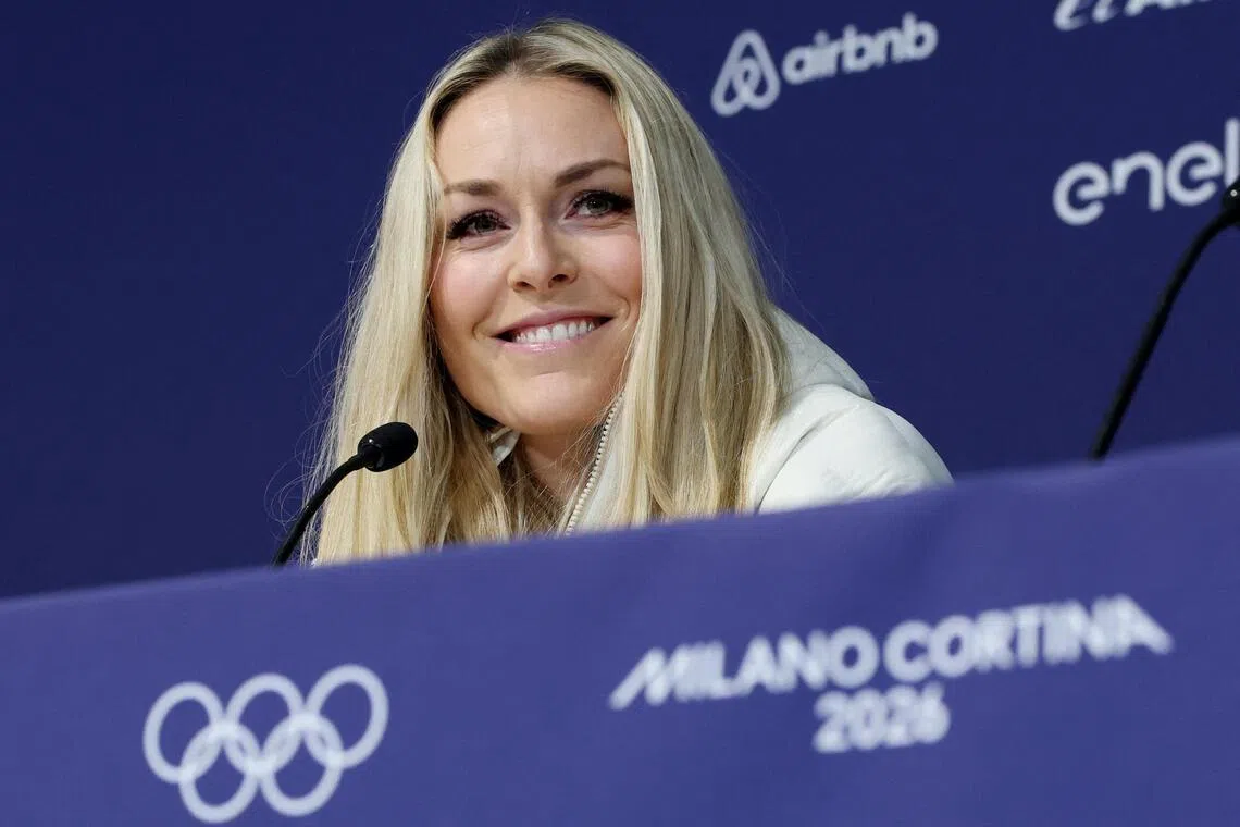 Lindsey Vonn speaking at a pre-Games press conference on Feb 3.