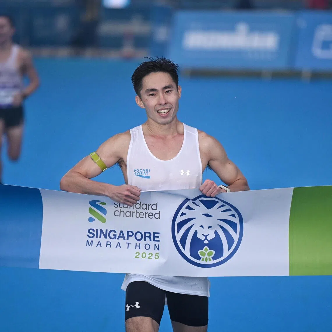 Singaporean long-distance runner Soh Rui Yong winning the national marathon title at the Standard Chartered Singapore Marathon on Dec 7.
