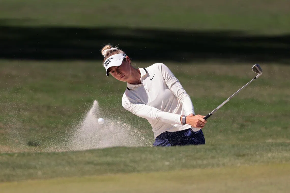 Nelly Korda of the United States plays a shot from a bunker on the 10th hole during the final round of the LA Championship.