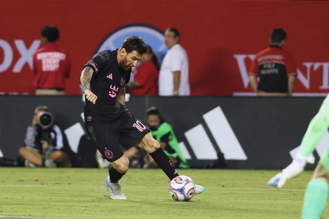 FILE PHOTO: Sep 9, 2026; Chicago, Illinois, USA;  Inter Miami forward Lionel Messi (10) takes a shot on goal during the second half against Chicago Fire at Soldier Field.  Mandatory Credit: Talia Sprague-Imagn Images/File Photo