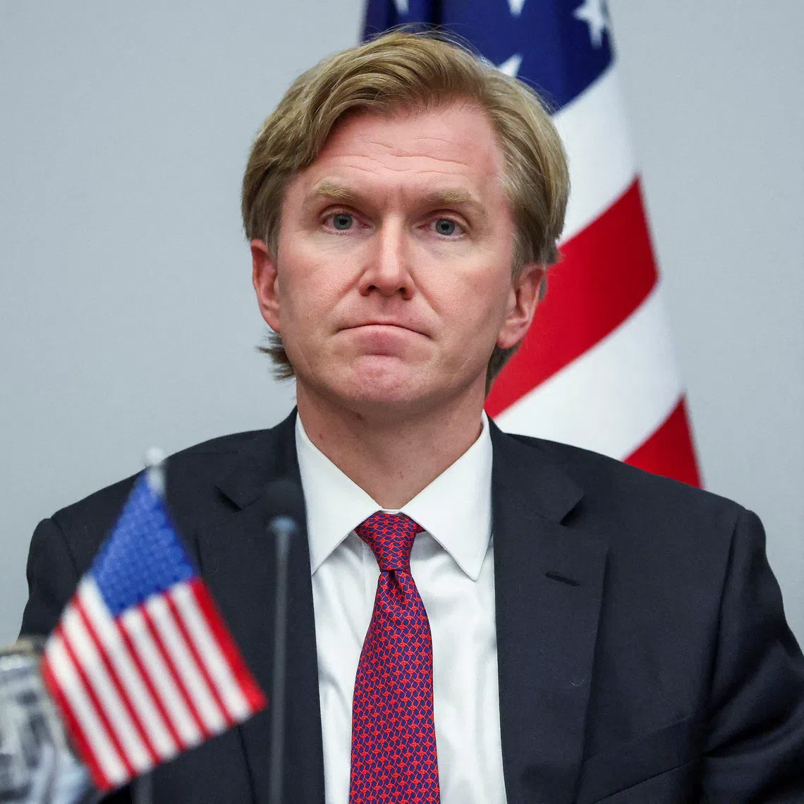 FILE PHOTO: U.S. Under Secretary of Defence Elbridge Colby attends a meeting of the Ukraine Defence Contact Group, after a meeting of NATO Defence Ministers at the Alliance headquarters, in Brussels, Belgium February 12, 2026. REUTERS/Tom Nicholson/File Photo