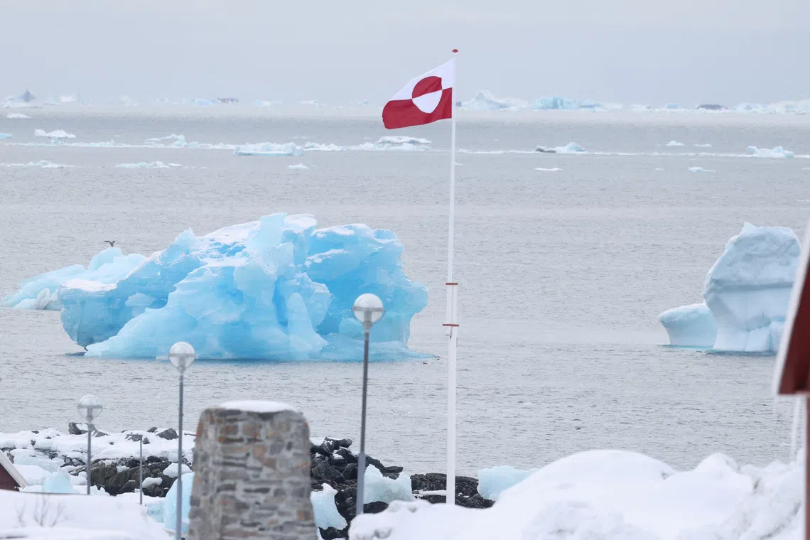 A view of the Greenlandic flag near the beach in Nuuk, Greenland, March 29, 2025. REUTERS/Leonhard Foeger