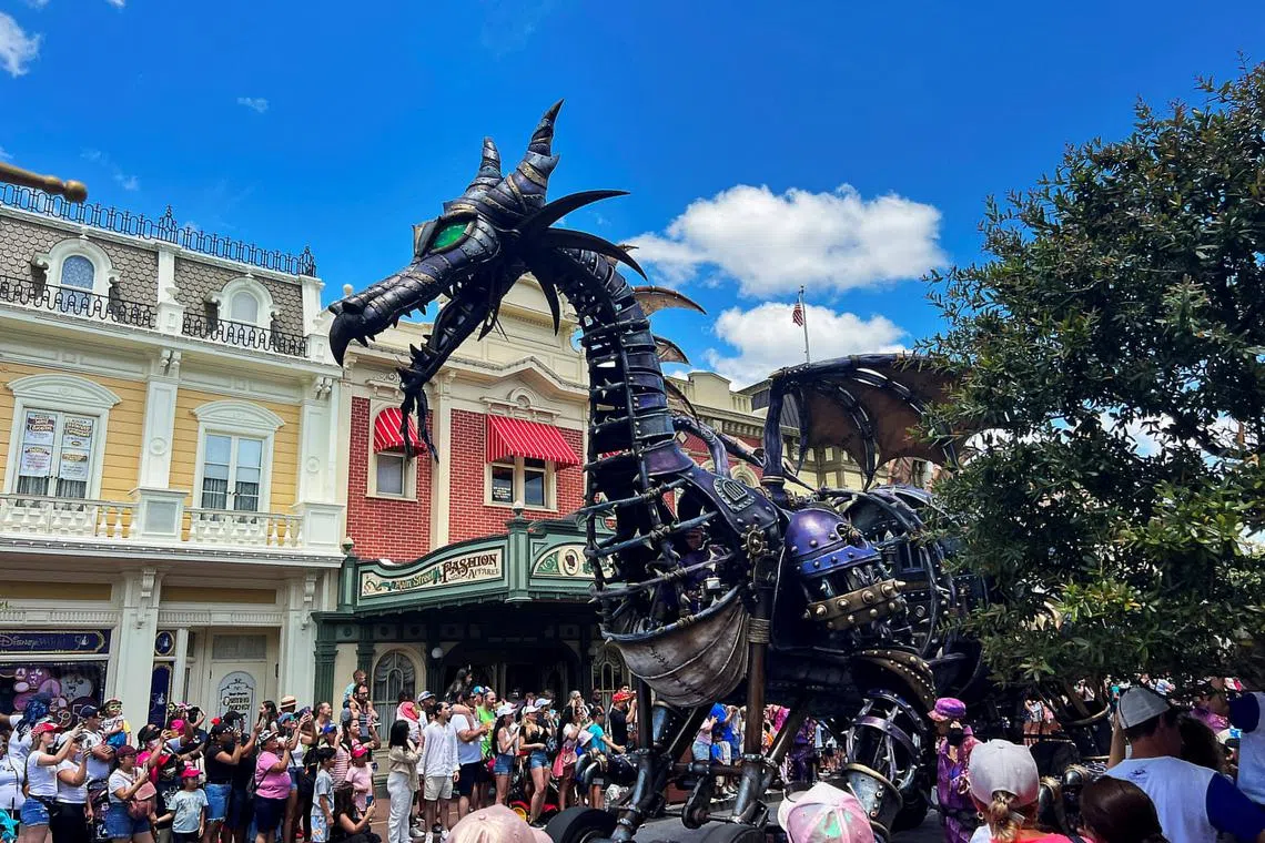 A float is seen as people attend the Festival Of Fantasy parade at the Walt Disney World Magic Kingdom theme park in Orlando, Florida on July 30, 2022.  
