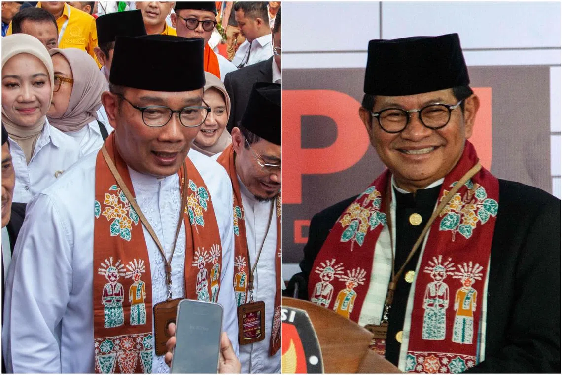 The top two most popular candidates are two-time elected leader Ridwan Kamil (left) and former minister Pramono Anung.