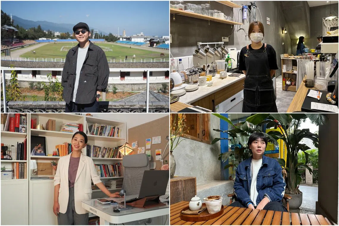 (Clockwise from top left) Digital nomad Gou Xiaodong, finance undergrad Li Minlian, restaurant manager Gao Yu and speaking coach Shi Shaocong.
