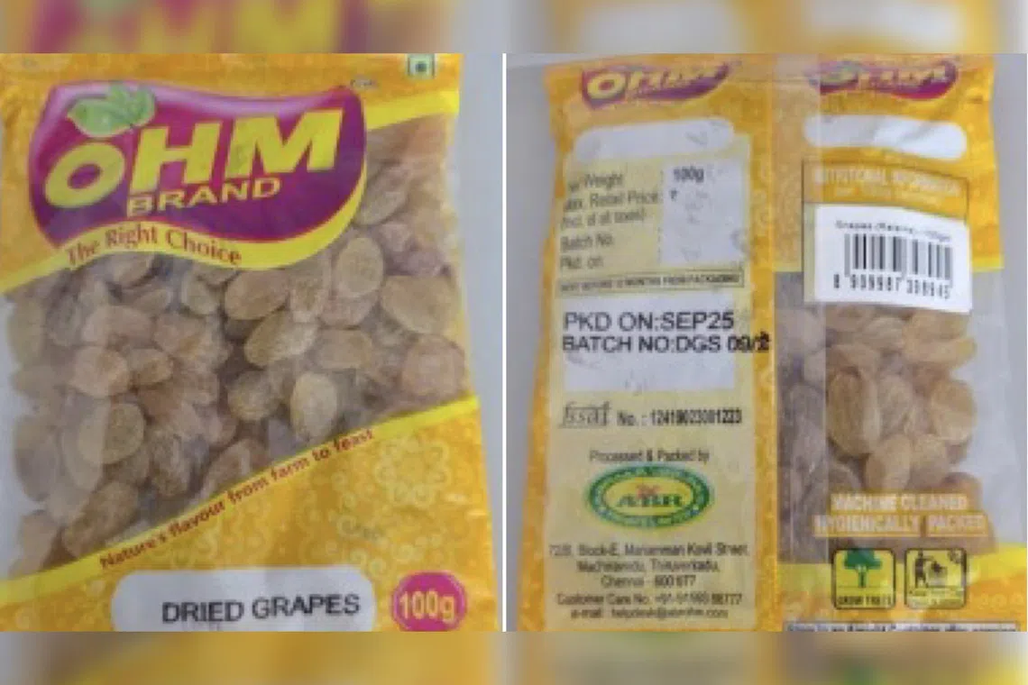 SFA announced on the recall of Ohm Brand Dried Grape due to undeclared allergen on Nov 6.