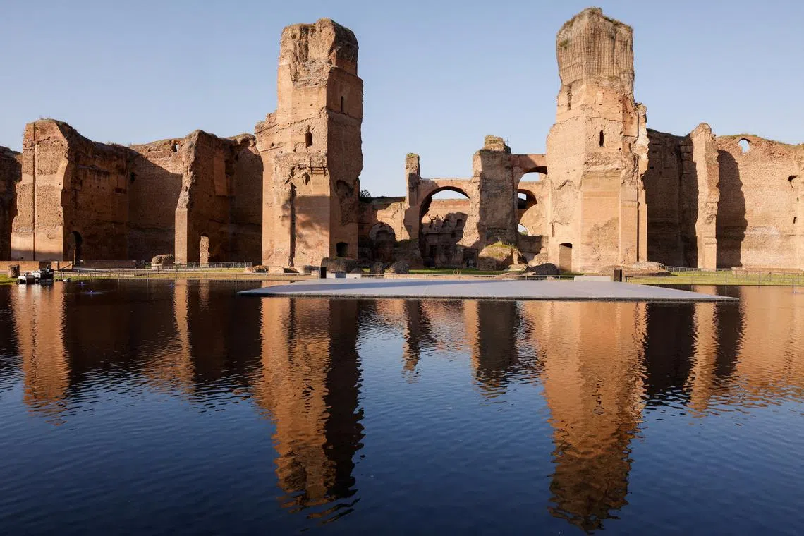 FILE PHOTO: A view shows the new fountain of the ancient Roman public bath complex Baths of Caracalla (Terme di Caracalla) during its preview to the media, prior to the official inauguration, in Rome, Italy April 12, 2024. REUTERS/Remo Casilli/File Photo