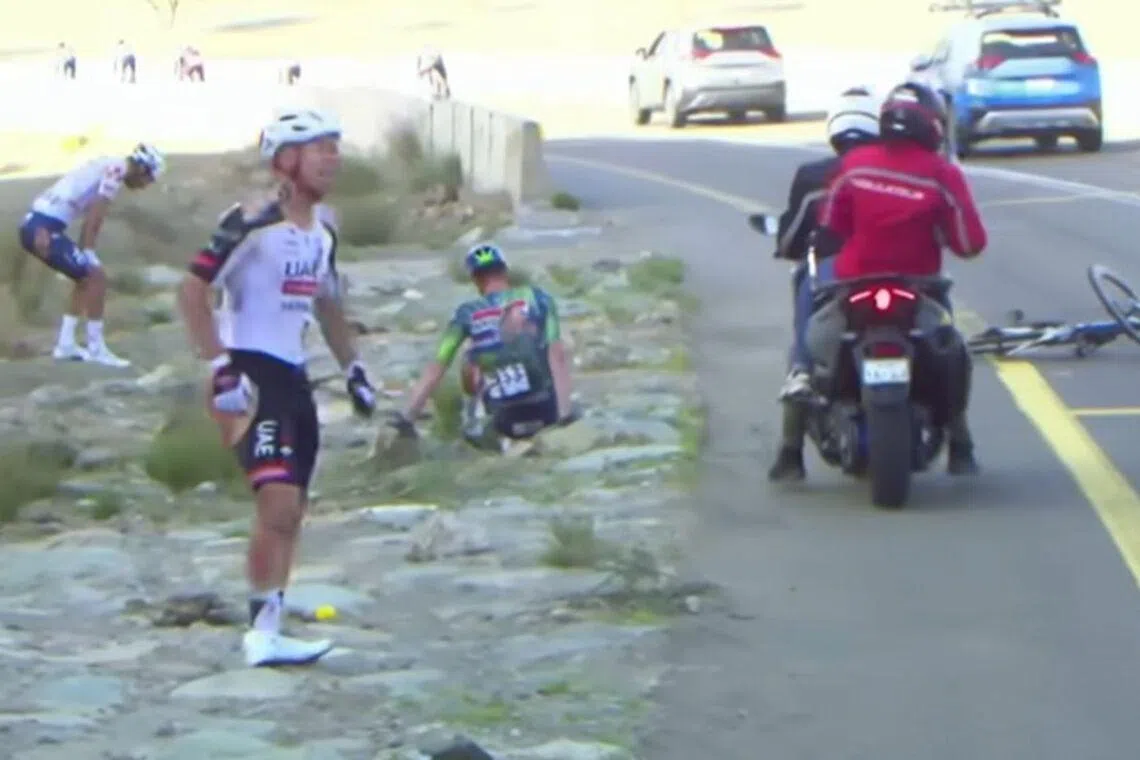 Italian cyclist takes major spill in marathon race, and loses seat of his pants