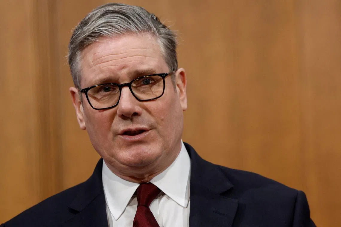 British Prime Minister Keir Starmer speaks to the media on the situation in the Middle East, at Downing Street in central London, Britain March 16, 2026. BROOK MITCHELL/Pool via REUTERS