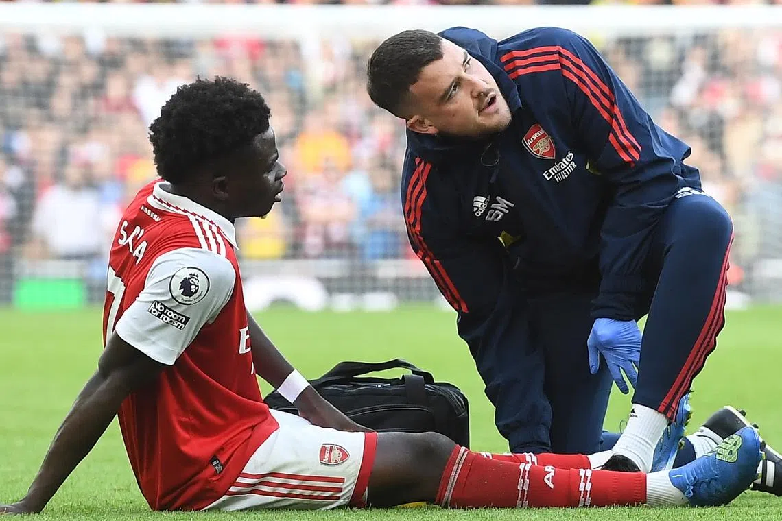 Saka limped off early in the Gunners’ 5-0 win over Nottingham Forest on Sunday after taking a blow to his ankle.