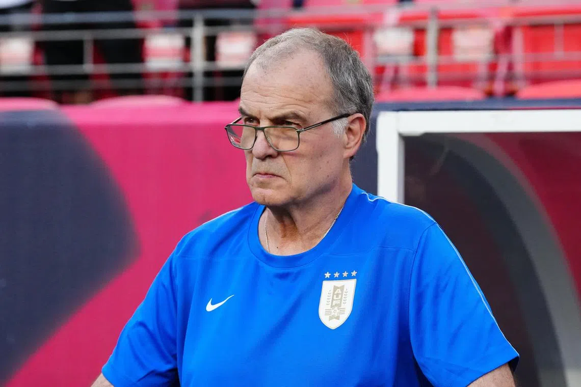 FILE PHOTO: Jun 5, 2024; Denver, CO, USA; Uruguay head coach Marcelo Alberto Bielsa before the match Mexico at Empower Field. Mandatory Credit: Ron Chenoy-USA TODAY Sports/File Photo