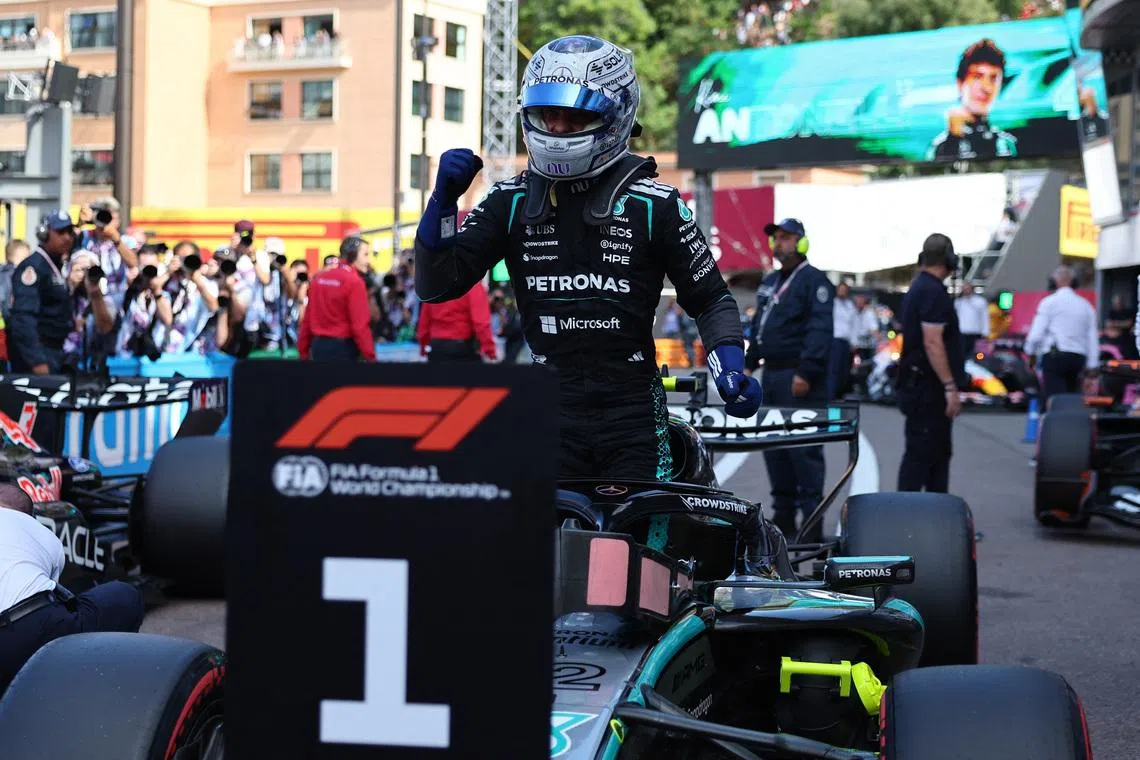 Formula One F1 - Monaco Grand Prix - Circuit de Monaco, Monaco - June 6, 2026 Mercedes' Kimi Antonelli celebrates after qualifying in pole position REUTERS/Jakub Porzycki