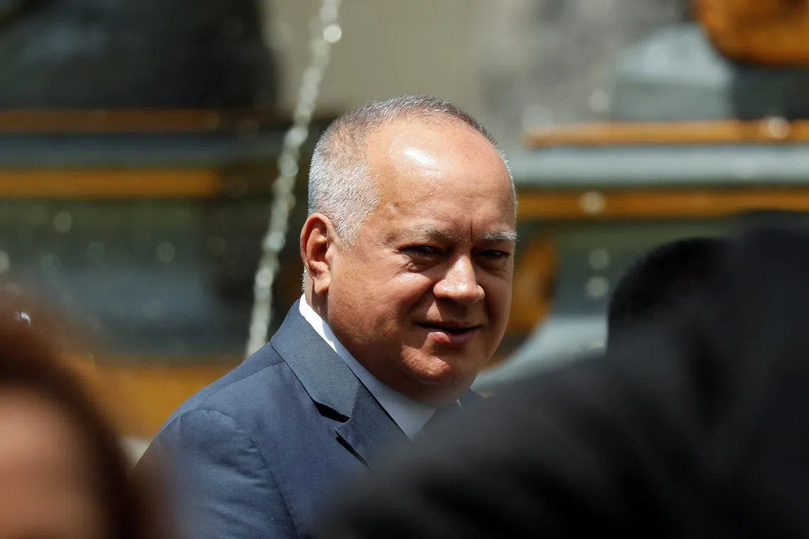 FILE PHOTO: Member of the National Assembly and Vice president of the United Socialist Party of Venezuela (PSUV) Diosdado Cabello arrives for the signing of an electoral calendar proposal for the country's presidential election made by political organizations, business and religious sectors and social movements, at the Federal Legislative Palace, in Caracas, Venezuela February 28, 2024. REUTERS/Leonardo Fernandez Viloria/File Photo