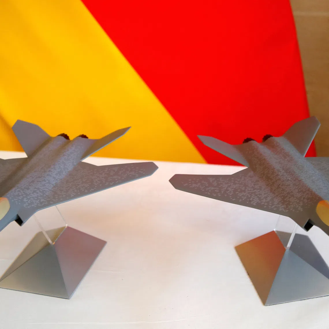FILE PHOTO: Scale models of the Franco-German-Spanish Future Combat Air System (FCAS / SCAF), Europe's next-generation fighter jet, are seen in Paris, France, February 20, 2020. REUTERS/Charles Platiau/File Photo