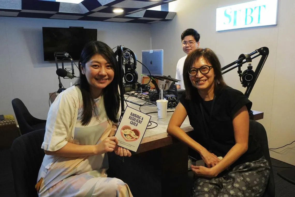 (From left) Educational psychologist Danielle Seah, ST podcast producer Eden Soh, and ST senior health correspondent Joyce Teo in the podcast studio.