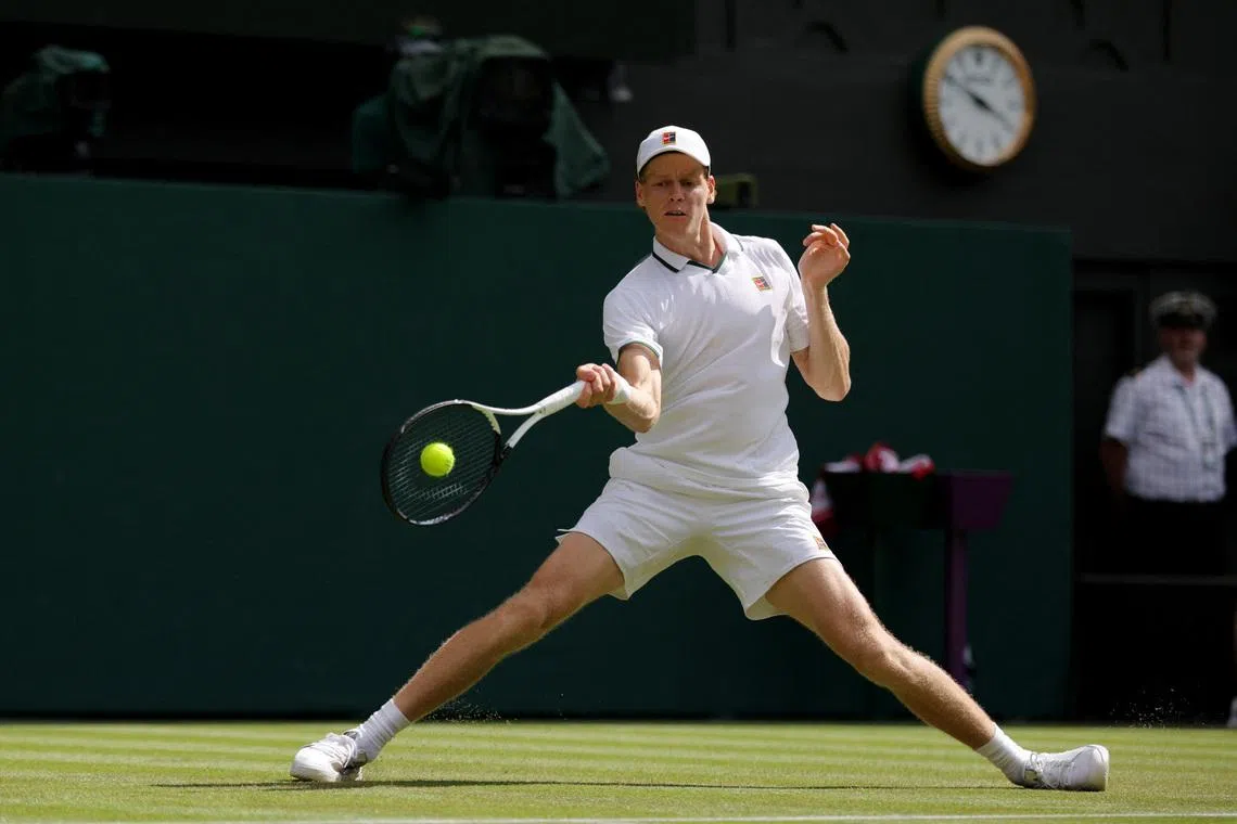 Tennis - Wimbledon - All England Lawn Tennis and Croquet Club, London, Britain - July 1, 2026 Italy's Jannik Sinner in action during his second round match against Portugal's Nuno Borges REUTERS/Marko Djurica
