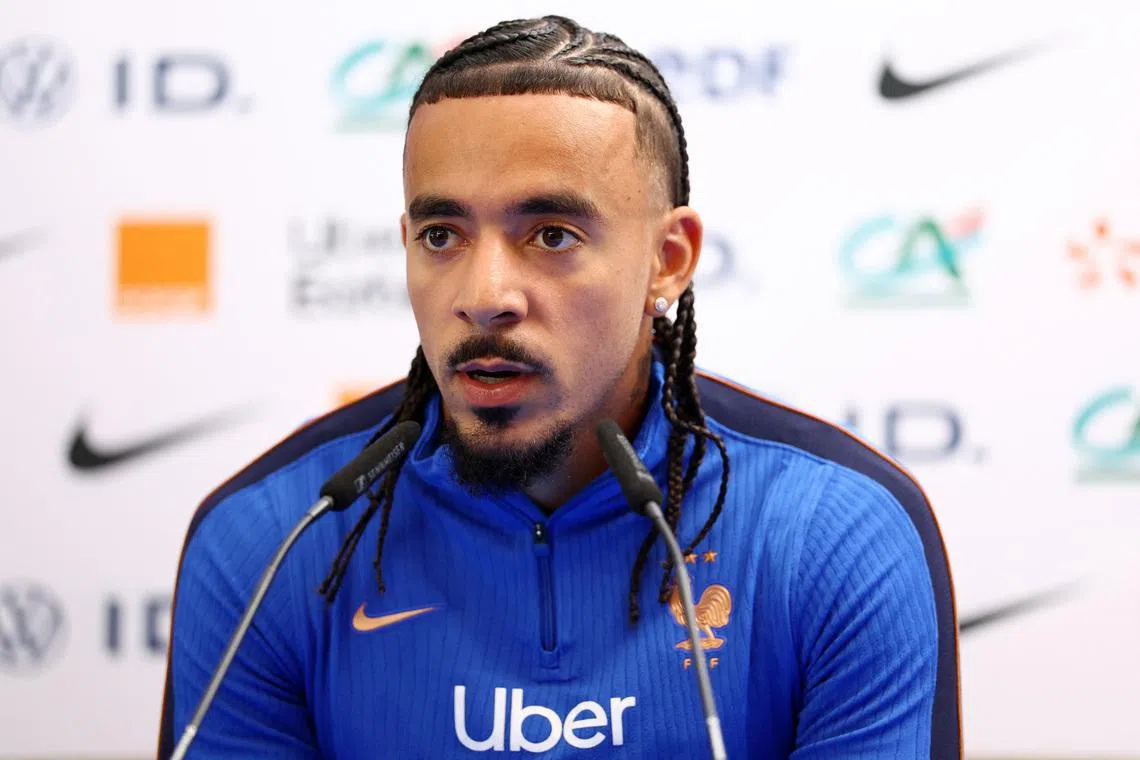 Soccer Football - FIFA World Cup 2026 - France Press Conference - Bentley University, Waltham, Massachusetts, U.S. - June 18, 2026 France's Malo Gusto during a press conference REUTERS/Peter Cziborra