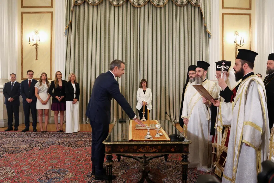 Leader of New Democracy conservative party Kyriakos Mitsotakis attends the swearing-in ceremony, to become the new Greek Prime Minister.