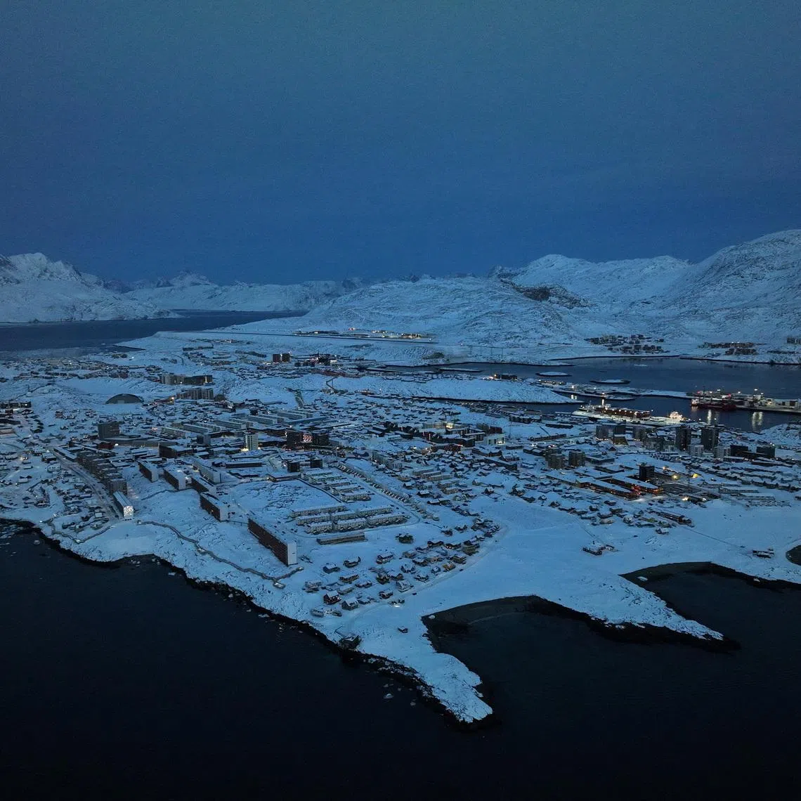 A drone view of Nuuk, Greenland, February 7, 2026. REUTERS/Stoyan Nenov