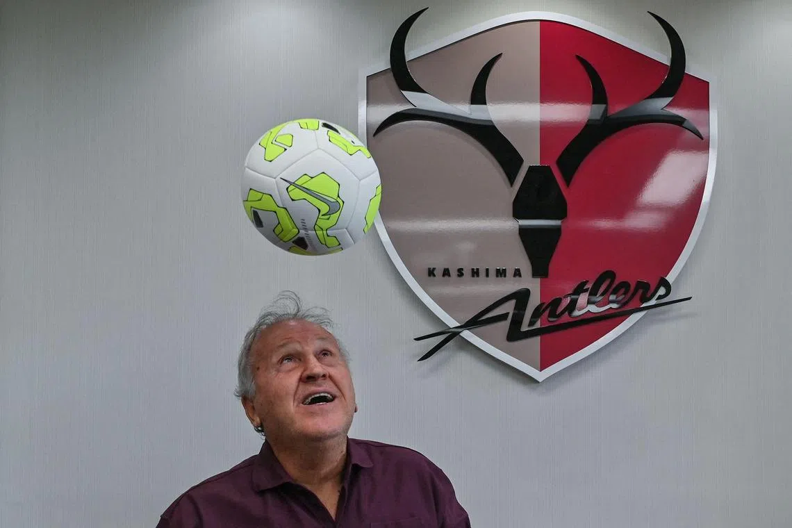 Brazilian football legend and current technical director for Japanese club Kashima Antlers Zico poses following an interview with AFP.