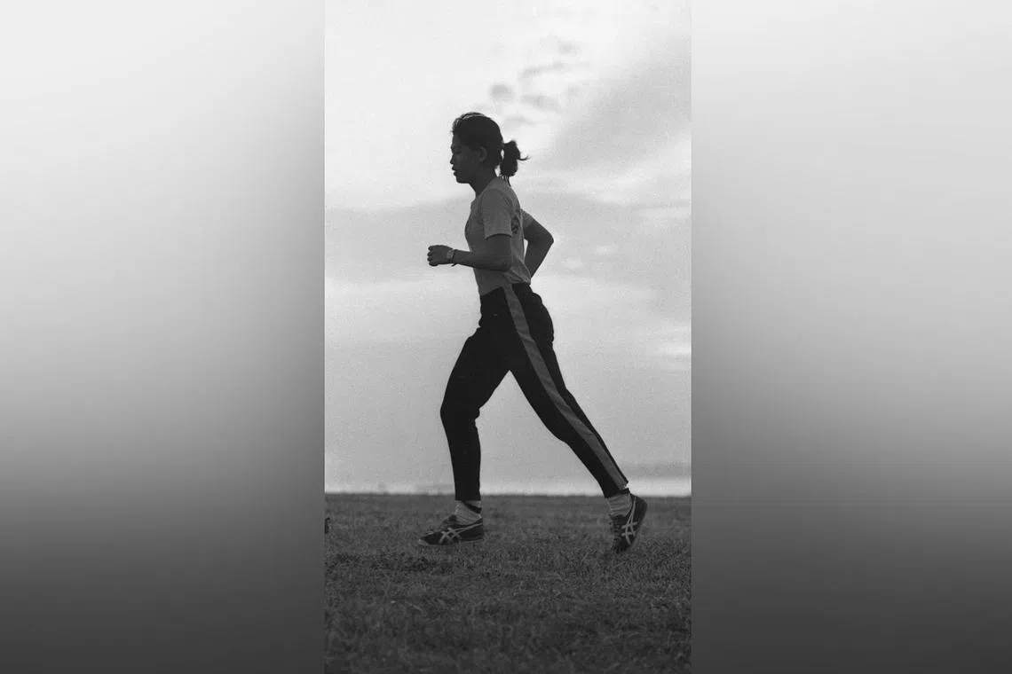 Chee Swee Lee, the 400m champion,  training at the East Coast Lagoon in 1976.