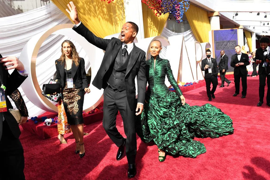 (FILES) US actor Will Smith and US actress Jada Pinkett Smith attend the 94th Oscars at the Dolby Theatre in Hollywood, California on March 27, 2022. Pinkett Smith has been separated from husband Smith since 2016 -- six years before the infamous "Oscars Slap" -- she revealed in an interview that aired on October 11, 2023. The pair had already been living "totally separate lives" for years before the notorious incident, Pinkett Smith told NBC News. (Photo by VALERIE MACON / AFP)