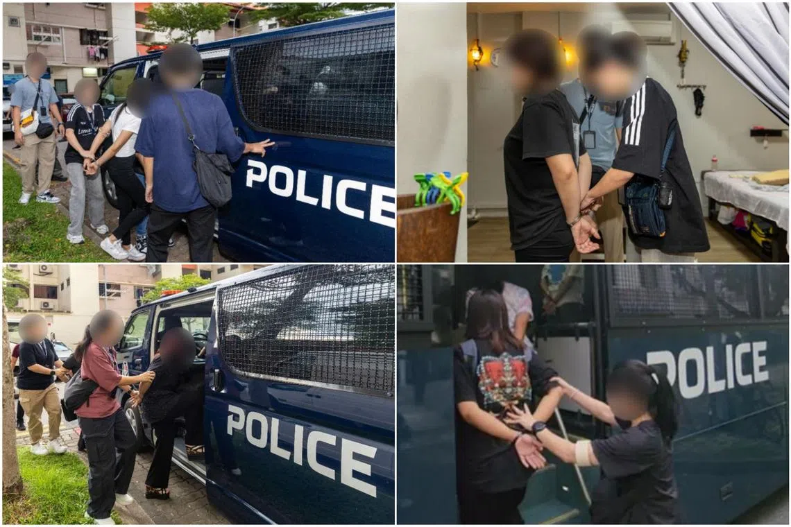 Thirty-five people were arrested during raids in Jurong East and Geylang.