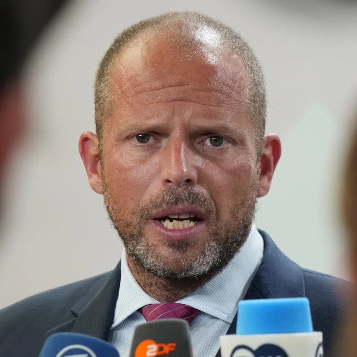 Belgian Defence Minister Theo Francken speaks to journalists as he arrives to an informal meeting of European Union defence ministers in Copenhagen, Denmark, August 29, 2025. REUTERS/Tom Little