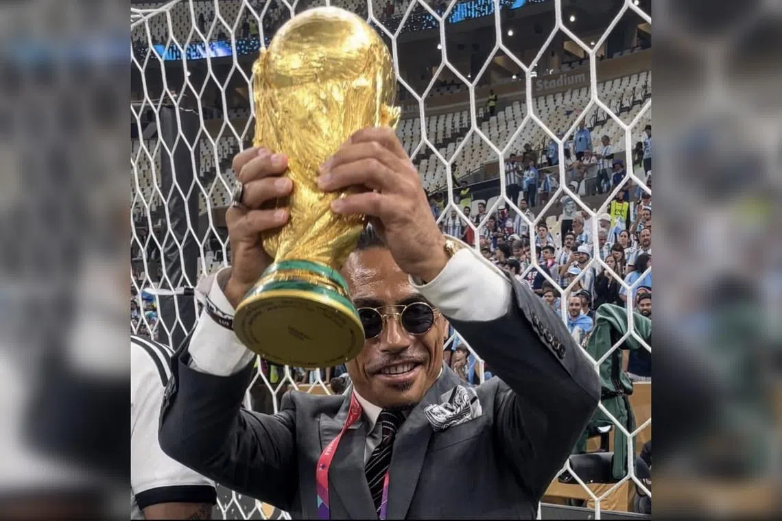 Salt Bae, whose real name is Nusret Gokce, was pictured holding and kissing the World Cup trophy.