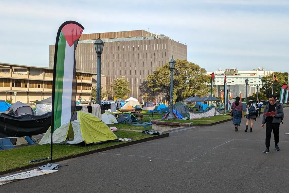 A student encampment at Sydney University.