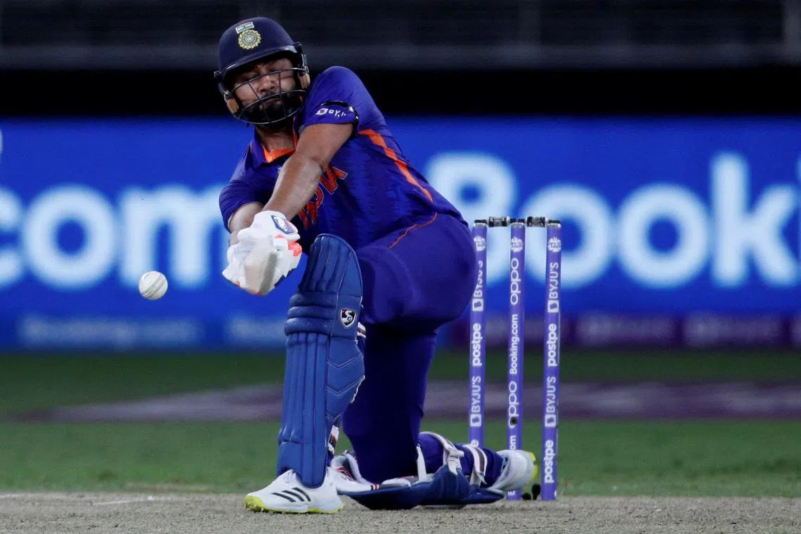 FILE PHOTO: Cricket - ICC Men's T20 World Cup - Super 12 - Group 2 - India v Namibia - Dubai International Cricket Stadium, Dubai, United Arab Emirates - November 8, 2021 India's Rohit Sharma in action REUTERS/Hamad I Mohammed/File Photo