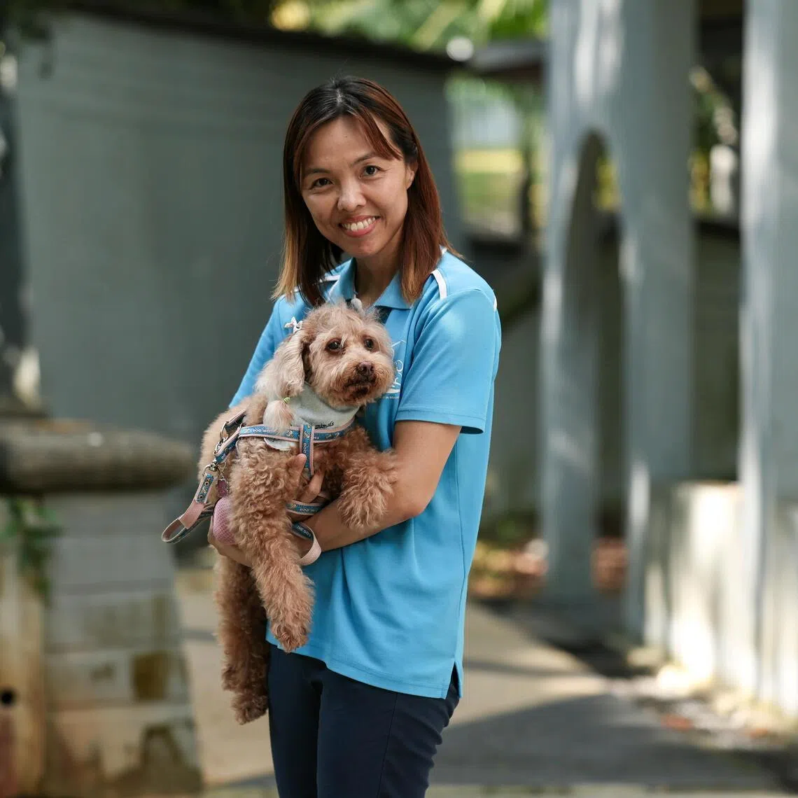 ST20251201_202571500387/mladeline/Brian Teo/Koh Ming Lun/Profile of Ms Adeline Wong, 48, founder of Human-Animal Bond in Ministry (HIM), pictured with her nine-year-old adopted dog, Chloe, at Telok Blangah Crescent on Dec 1, 2025. ST PHOTO: BRIAN TEO