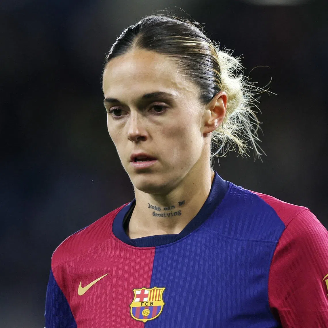FILE PHOTO: Soccer Football - Women's Champions League - Group D - Manchester City v FC Barcelona - Manchester City Academy Stadium, Manchester, Britain - October 9, 2024 FC Barcelona's Mapi Leon Action Images via Reuters/Lee Smith/File Photo