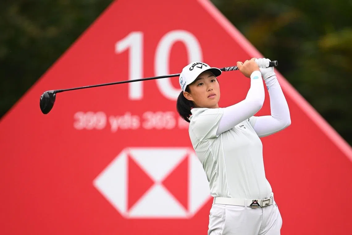 SINGAPORE, SINGAPORE - FEBRUARY 25: Ruoning Yin of China tees off on the 10th hole during the Pro-Am prior to the HSBC Women's World Championship 2026 at Sentosa Golf Club on February 25, 2026 in Singapore, Singapore. (Photo by Ross Kinnaird/Getty Images)