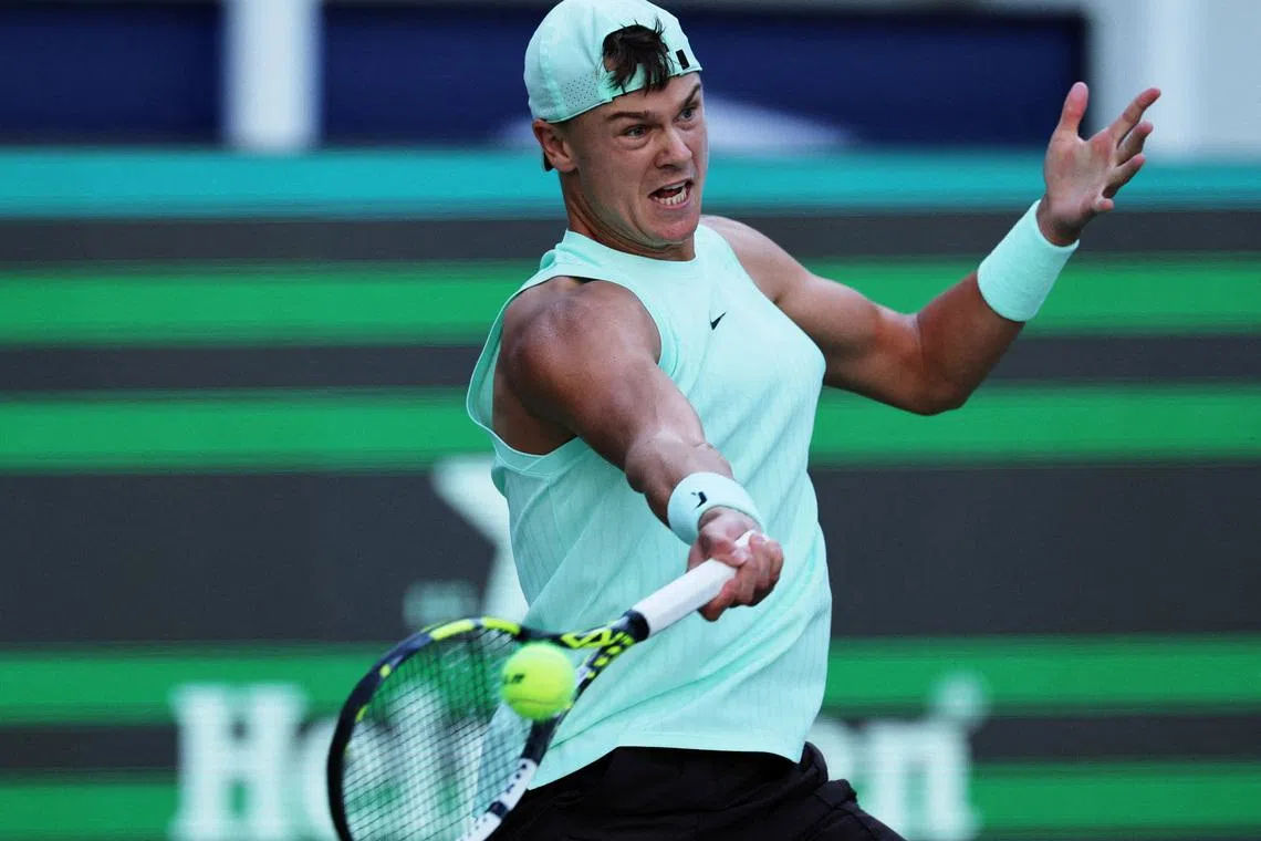 FILE PHOTO: Tennis - ATP Masters 1000 - Shanghai Masters - Qizhong Forest Sports City Arena, Shanghai, China - October 9, 2025 Denmark's Holger Rune in action during his quarter final match against Monaco's Valentin Vacherot REUTERS/Go Nakamura/File Photo