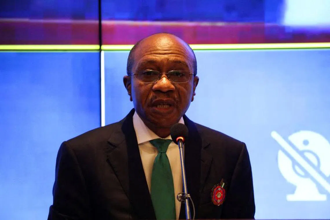 FILE PHOTO: Former Central Bank Governor Godwin Emefiele speaks during the launch of the new Nigerian currency in Abuja, Nigeria November 23, 2022. REUTERS/Afolabi Sotunde/File Photo