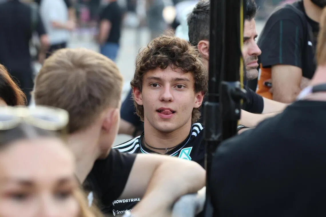 Mercedes driver Kimi Antonelli walking in the pit lane ahead of the Abu Dhabi grand prix, on Dec 4.