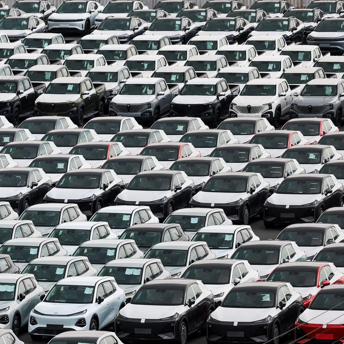 Electric vehicles parked at Laem Chabang Port, in Chonburi province, Thailand, on Sept 11.