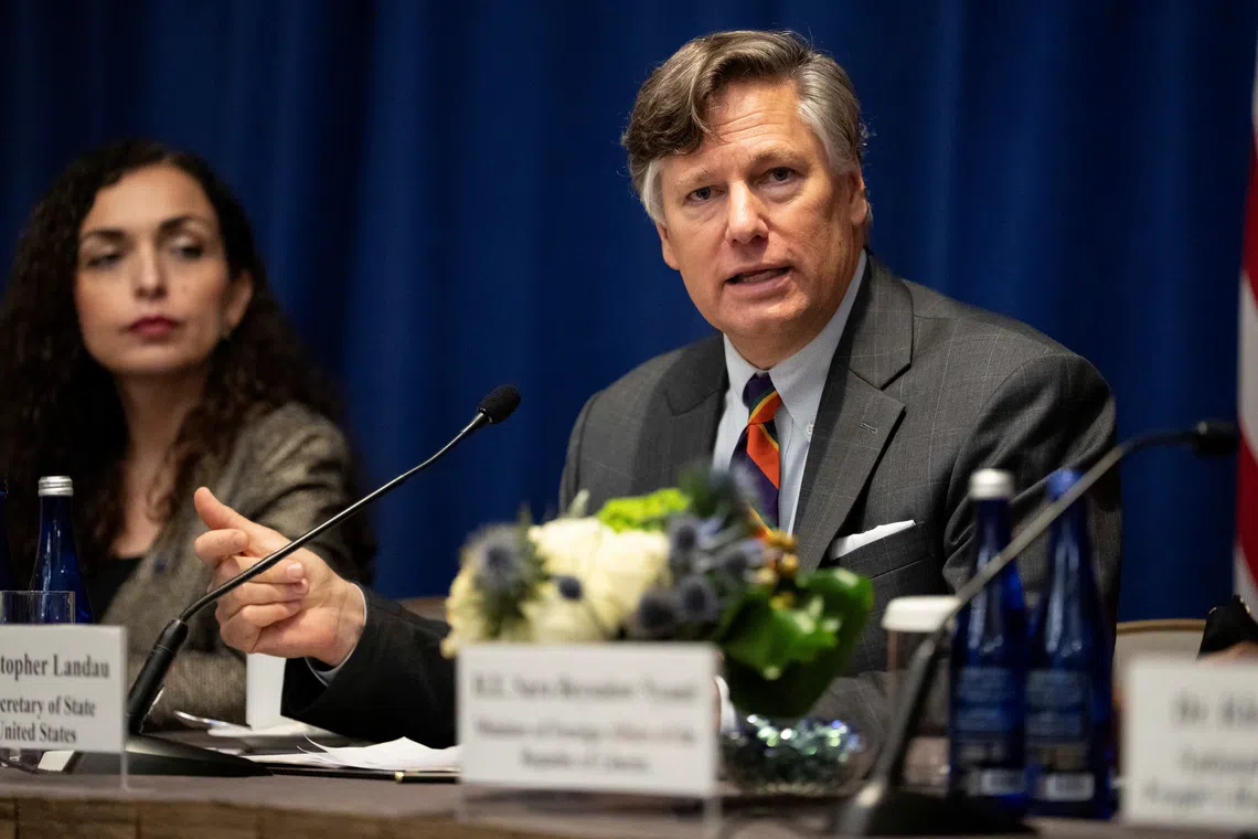 FILE PHOTO: U.S. Deputy Secretary of State Christopher Landau speaks during Global Refugee Asylum System meeting, in New York City, U.S., September 25, 2025. Yuki Iwamura/Pool via REUTERS
