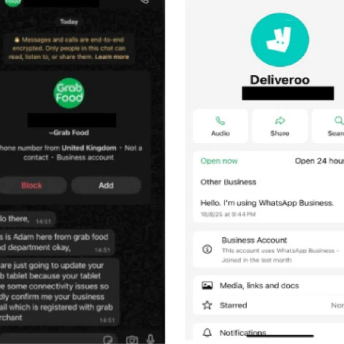 The victims received unsolicited calls from scammers claiming to represent food delivery platforms.