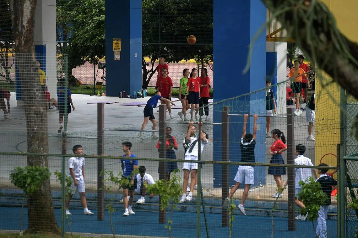 Beatty Secondary School students during a physical education class on 7 April 2020, a day before Singapore schools shift to full home-based learning from April 8 to May 4 amid Covid-19 pandemic.