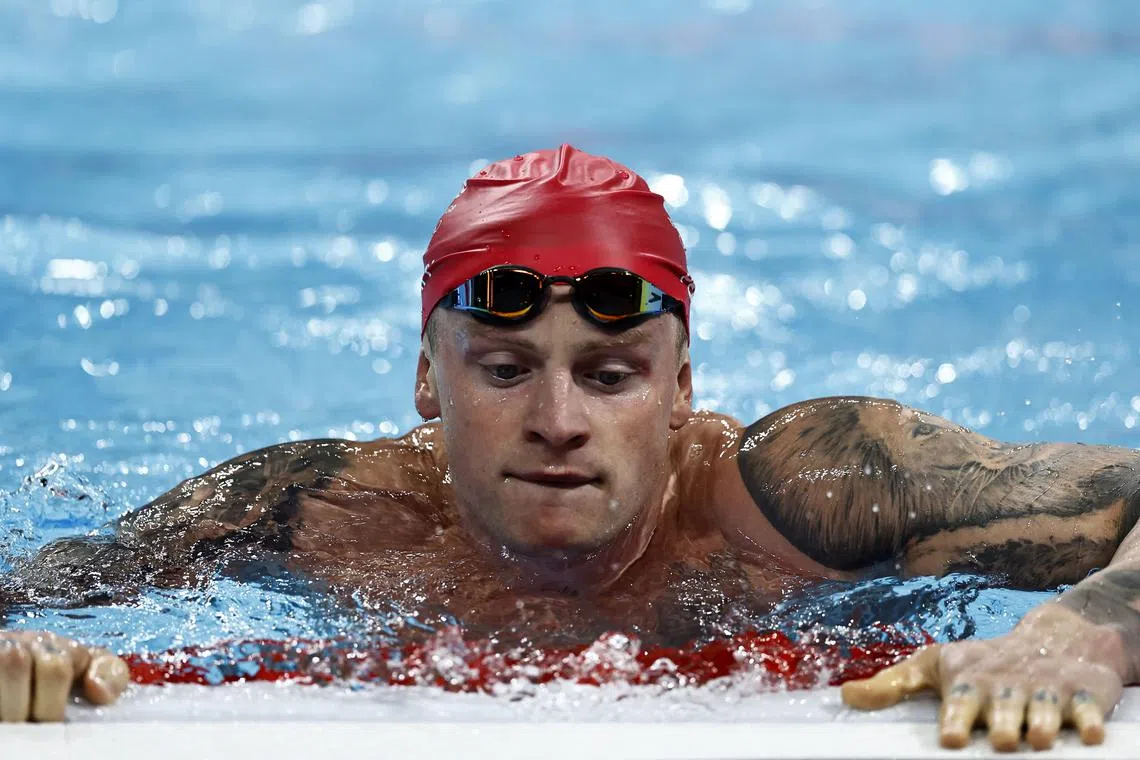 Paris 2024 Olympics - Swimming - Men's 4 x 100m Medley Relay Final - Paris La Defense Arena, Nanterre, France - August 04, 2024. Adam Peaty of Britain reacts after the race. REUTERS/Clodagh Kilcoyne
