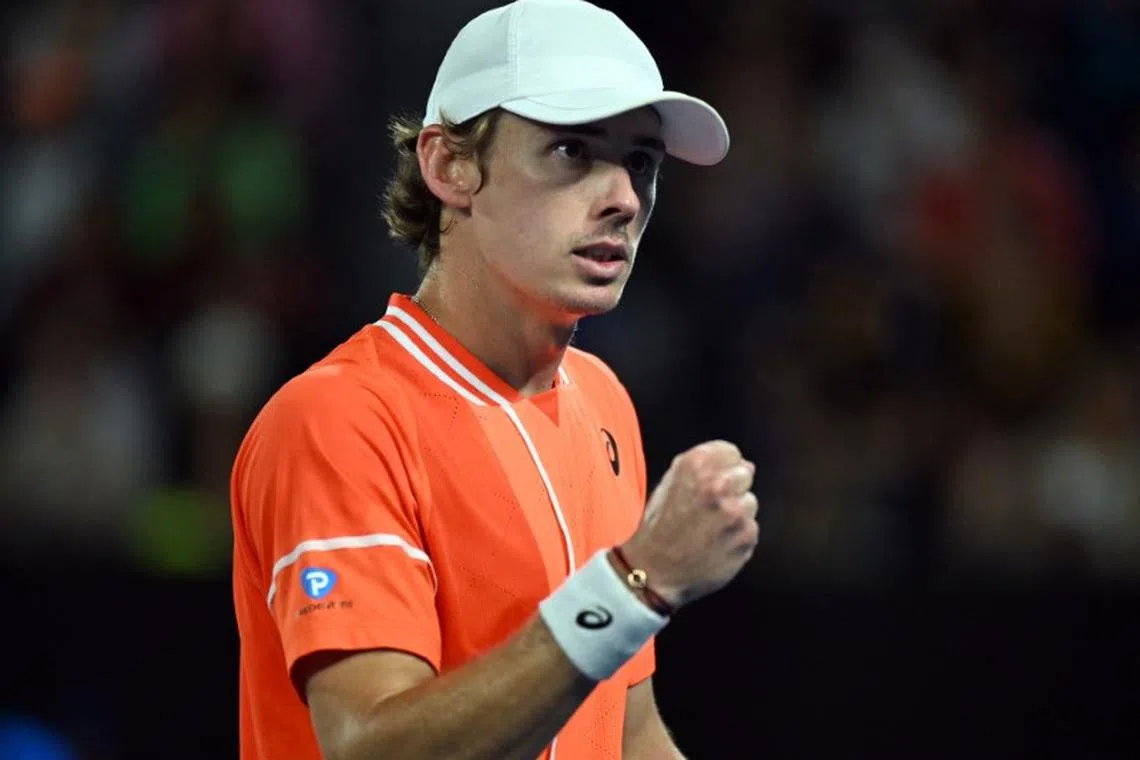 Tennis - Australian Open - Melbourne Park, Melbourne, Australia - January 17, 2024 Australia's Alex De Minaur reacts during his second round match against Italy's Matteo Arnaldi REUTERS/Tracey Nearmy